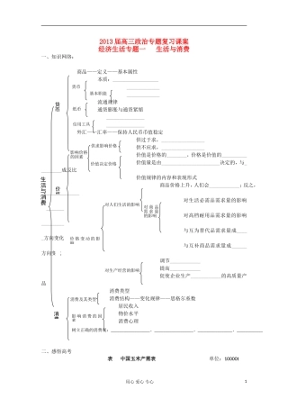 2013届高中政治专题复习 第一单元 生活与消费课案 新人教必修1