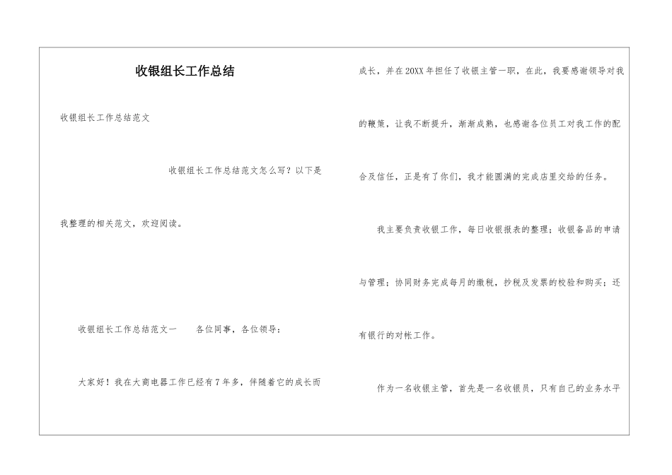 收银组长工作总结_第1页