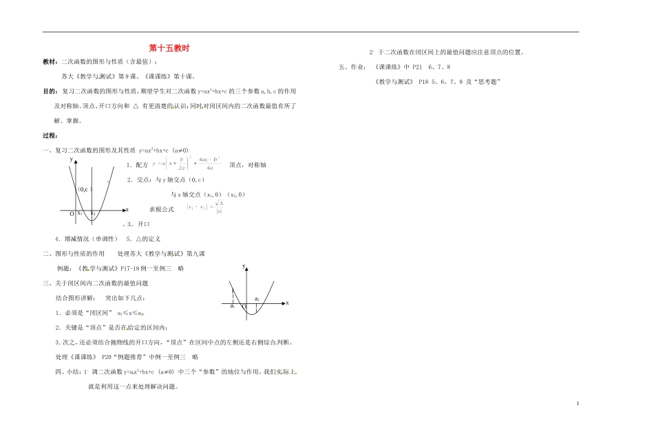 2013-2014学年高中数学 第十五教时 二次函数的图形与性质（含最值）教案 新人教A版必修1_第1页