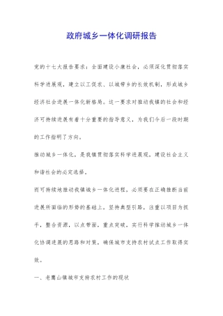 政府城乡一体化调研报告-