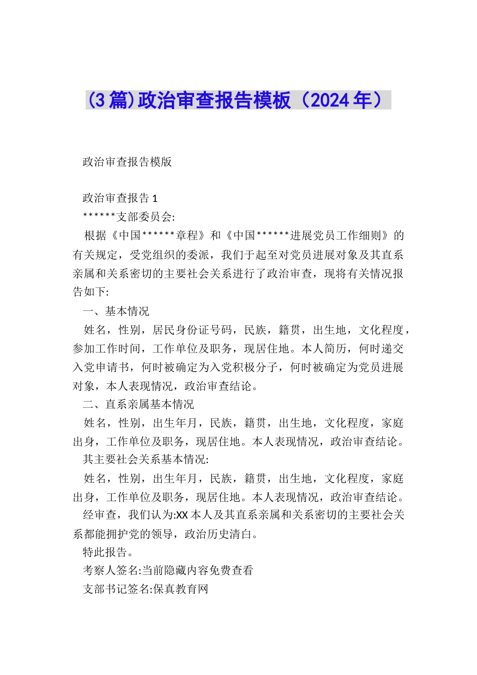 政治审查报告模板_第1页
