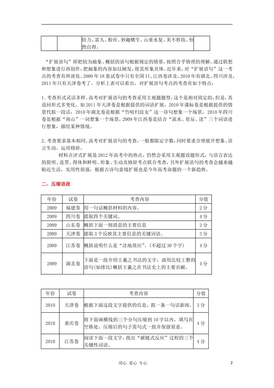 2012高考语文二轮复习 专题1 扩展语句与压缩语段精品学案 大纲版_第2页