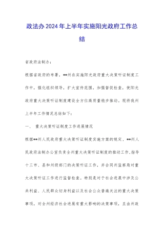政法办2024年上半年实施阳光政府工作总结-