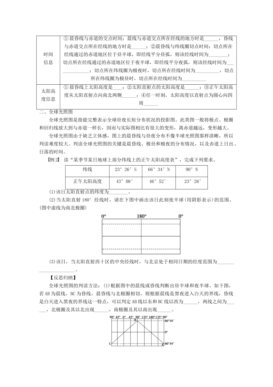 2013届高考地理 精品复习学案7 光照图的判读 鲁教版_第2页