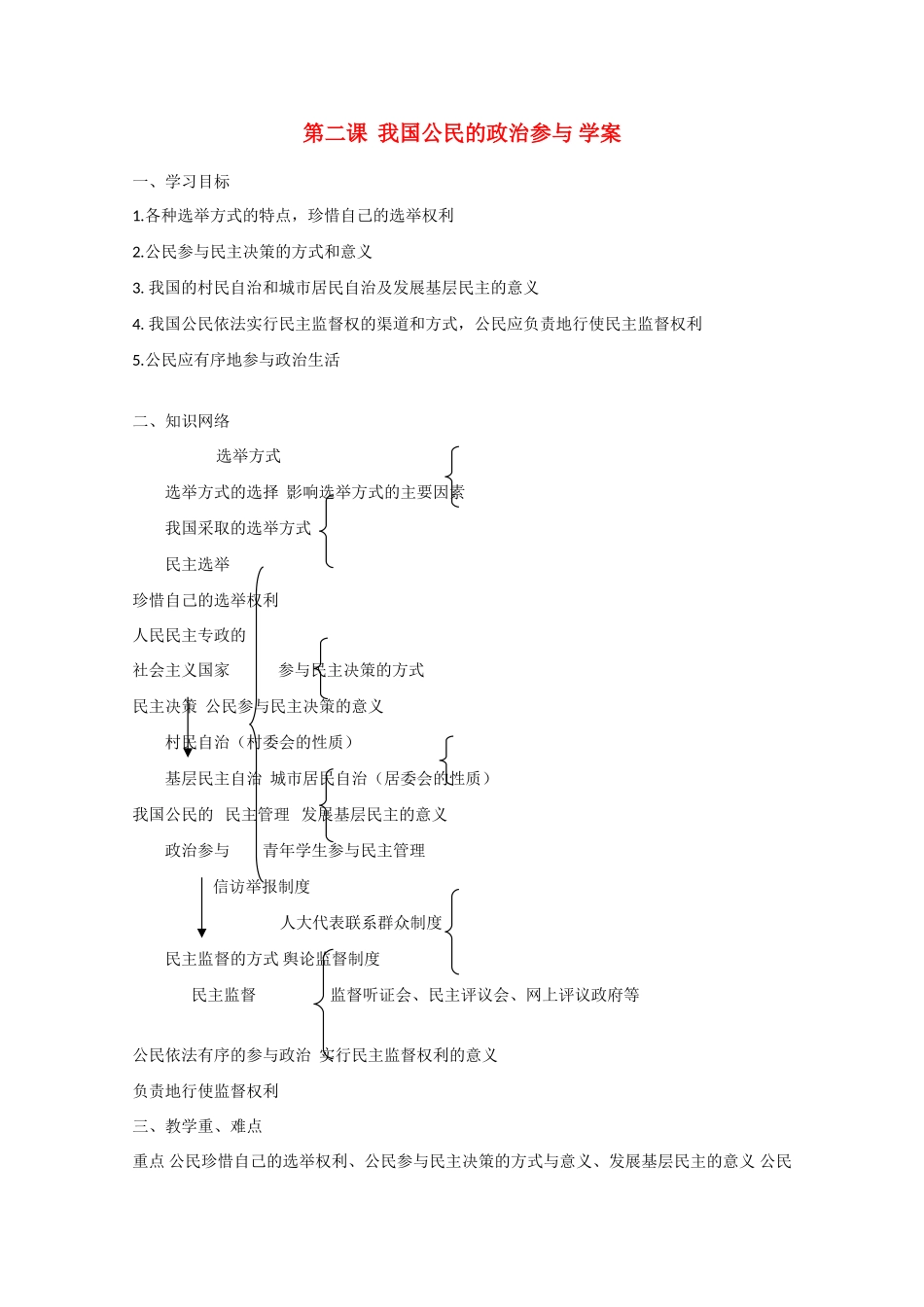2013学年高中政治 第二课《我国公民的参与》精品学案 新人教版必修2_第1页
