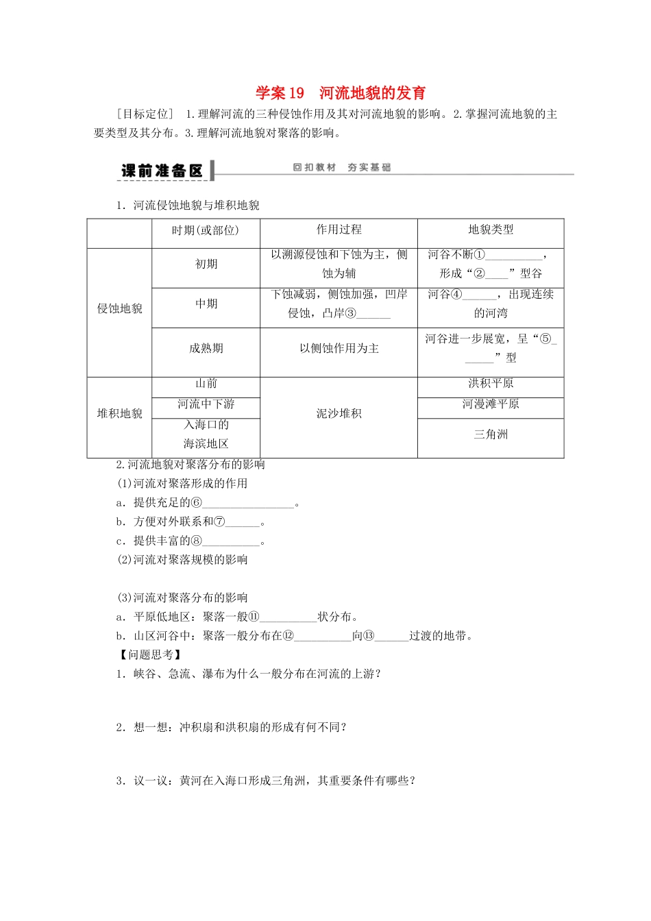 2013届高考地理 精品复习学案19 河流地貌的发育 鲁教版_第1页