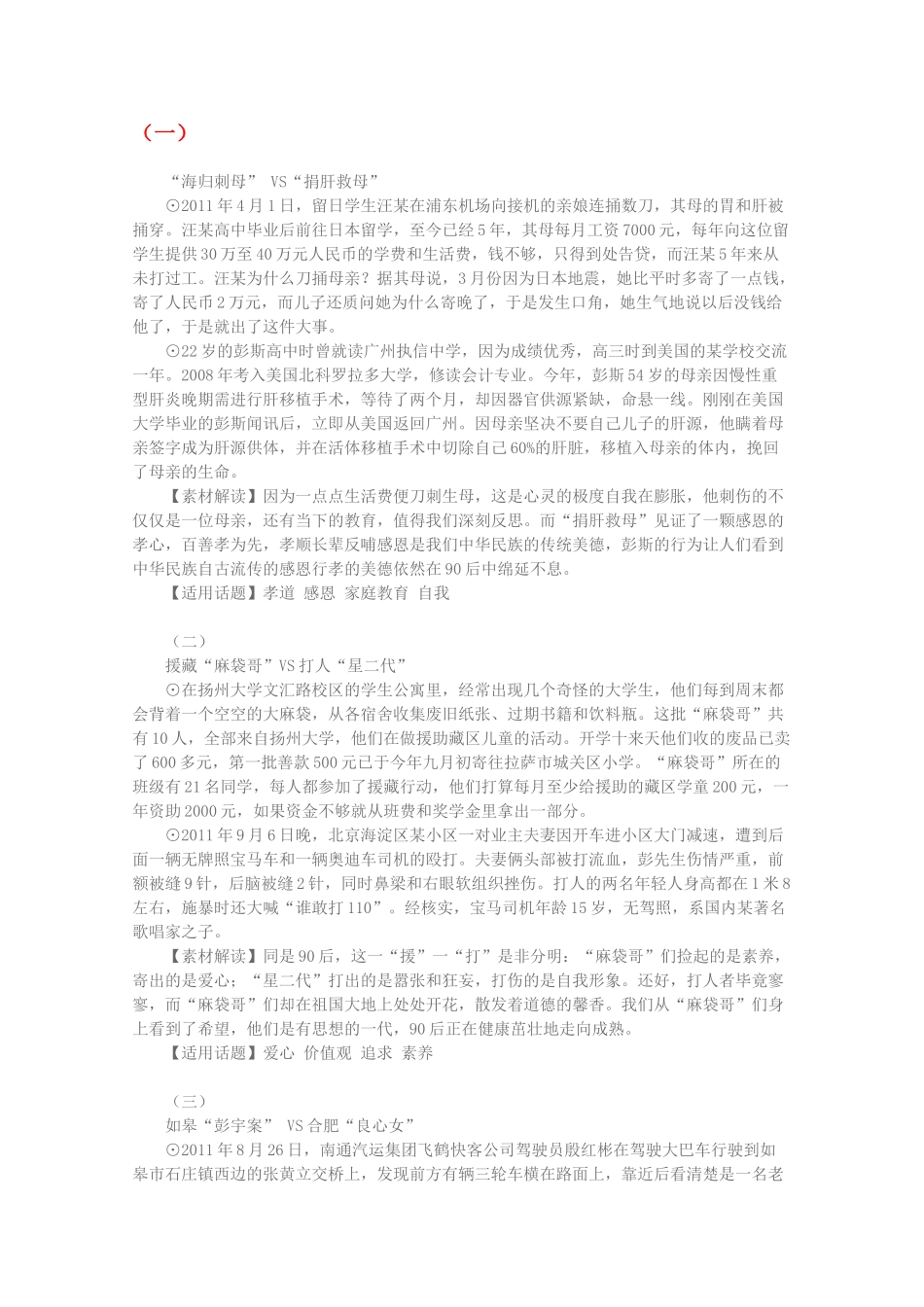 2012高考语文作文 正反人物类素材对举解读及运用素材_第1页