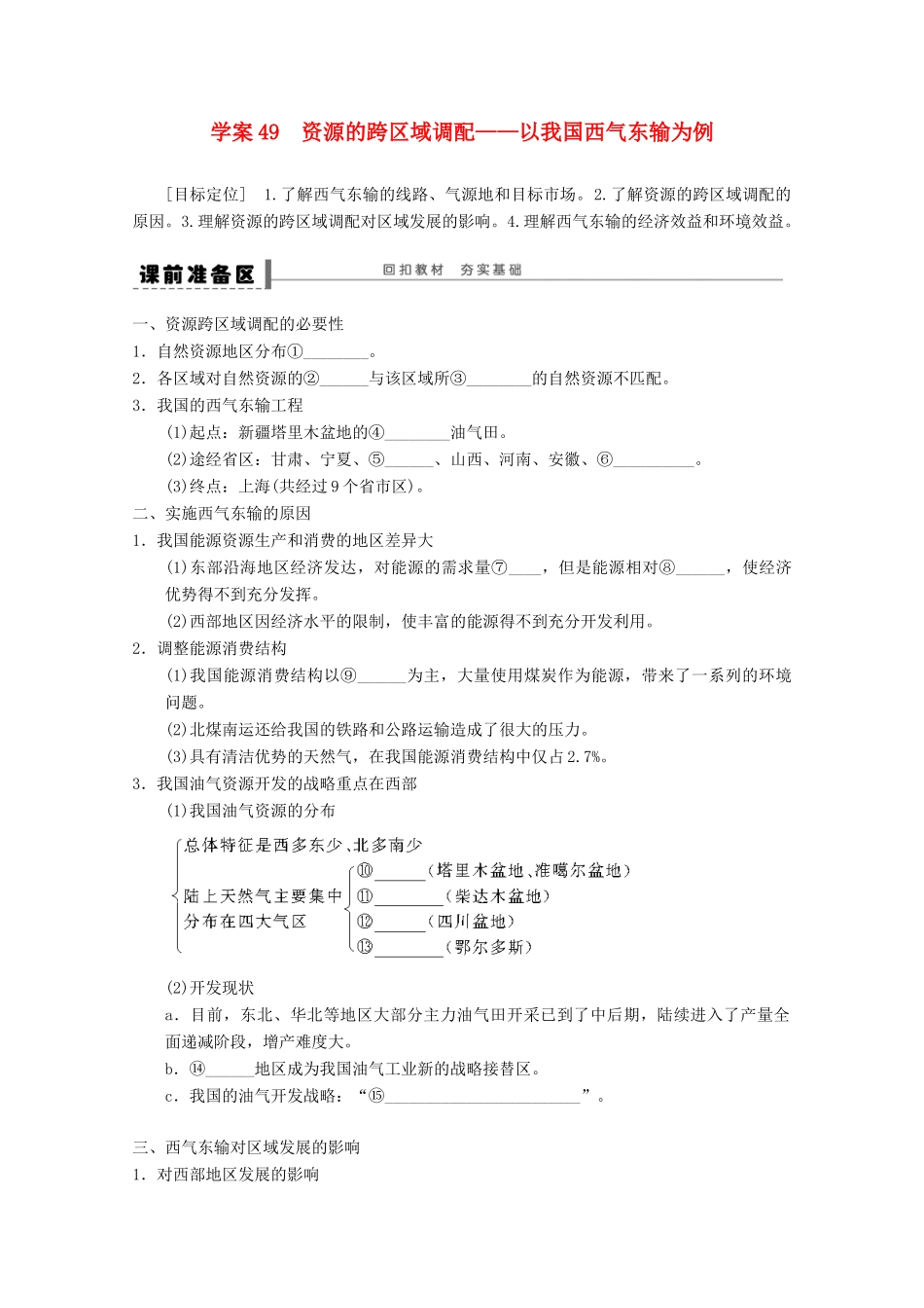 2013届高考地理 精品复习学案49 资源的跨区域调配 鲁教版_第1页