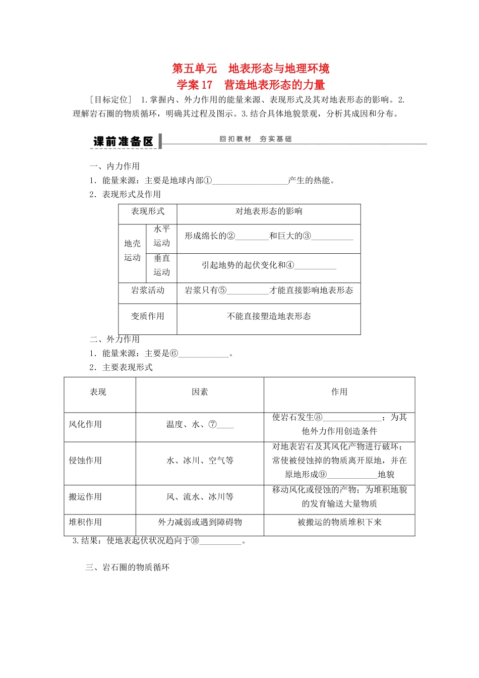 2013届高考地理一轮复习 17 营造地表形态的力量学案_第1页