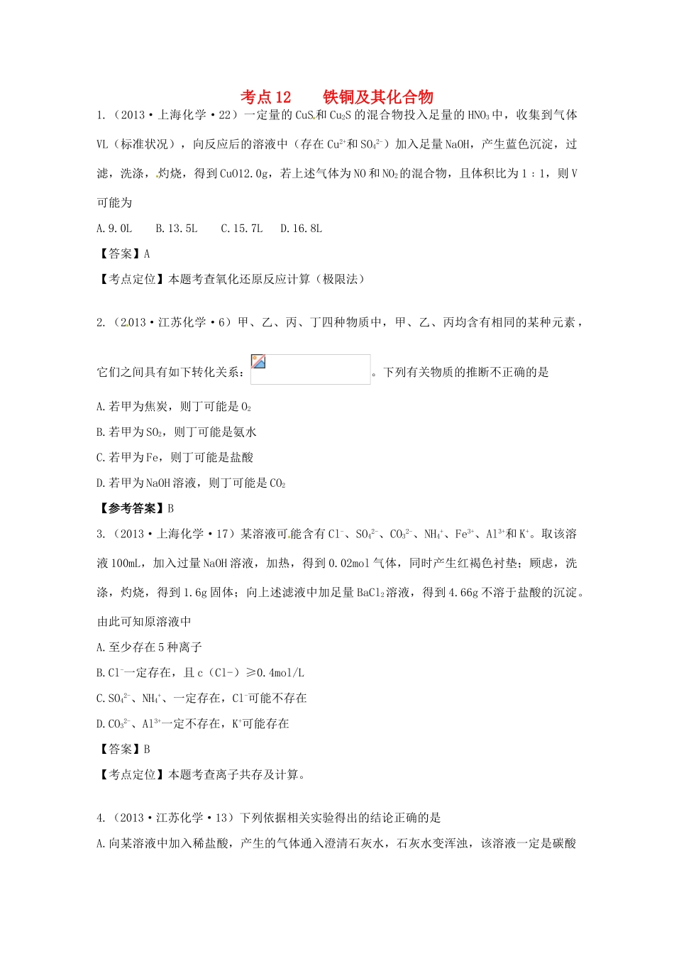2013年高考化学 考点讲解12 铁铜及其化合物_第1页