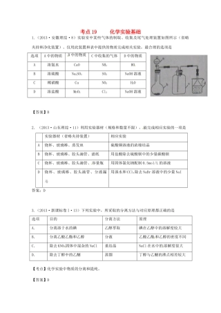 2013年高考化学 考点讲解19 化学实验基础