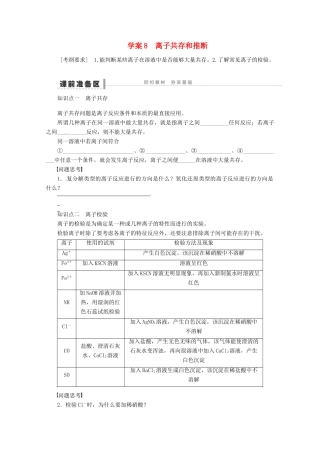 2013年高考化学 总复习学案8 离子共存和推断