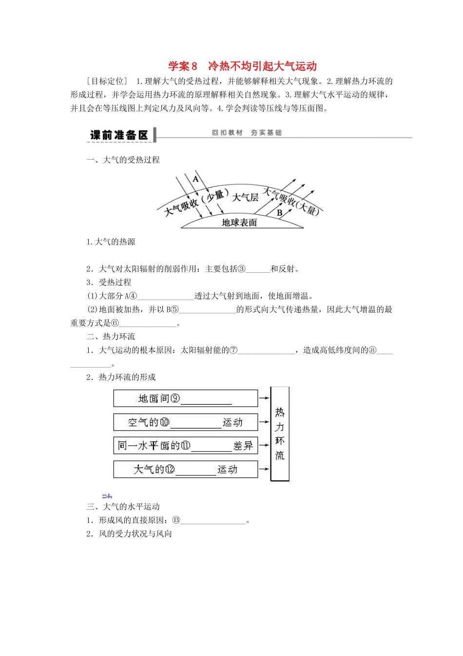 2013届高考地理一轮复习 冷热不均引起大气运动学案 鲁教版_第1页