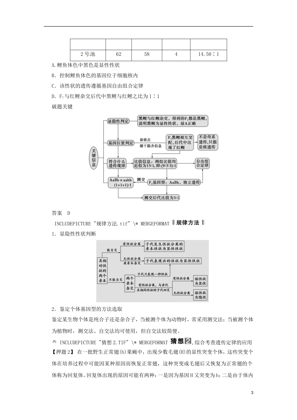 2013届高考二轮复习全攻略 1-3-7《遗传的基本规律和伴性遗传》学案 新人教版_第3页