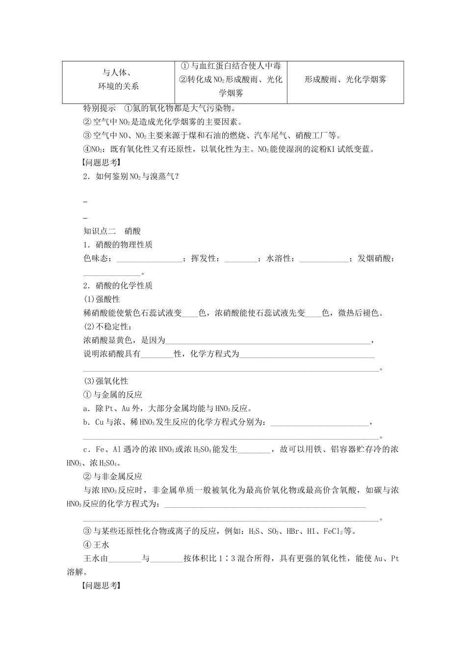 2013年高考化学 总复习学案20 氮的氧化物和硝酸_第2页