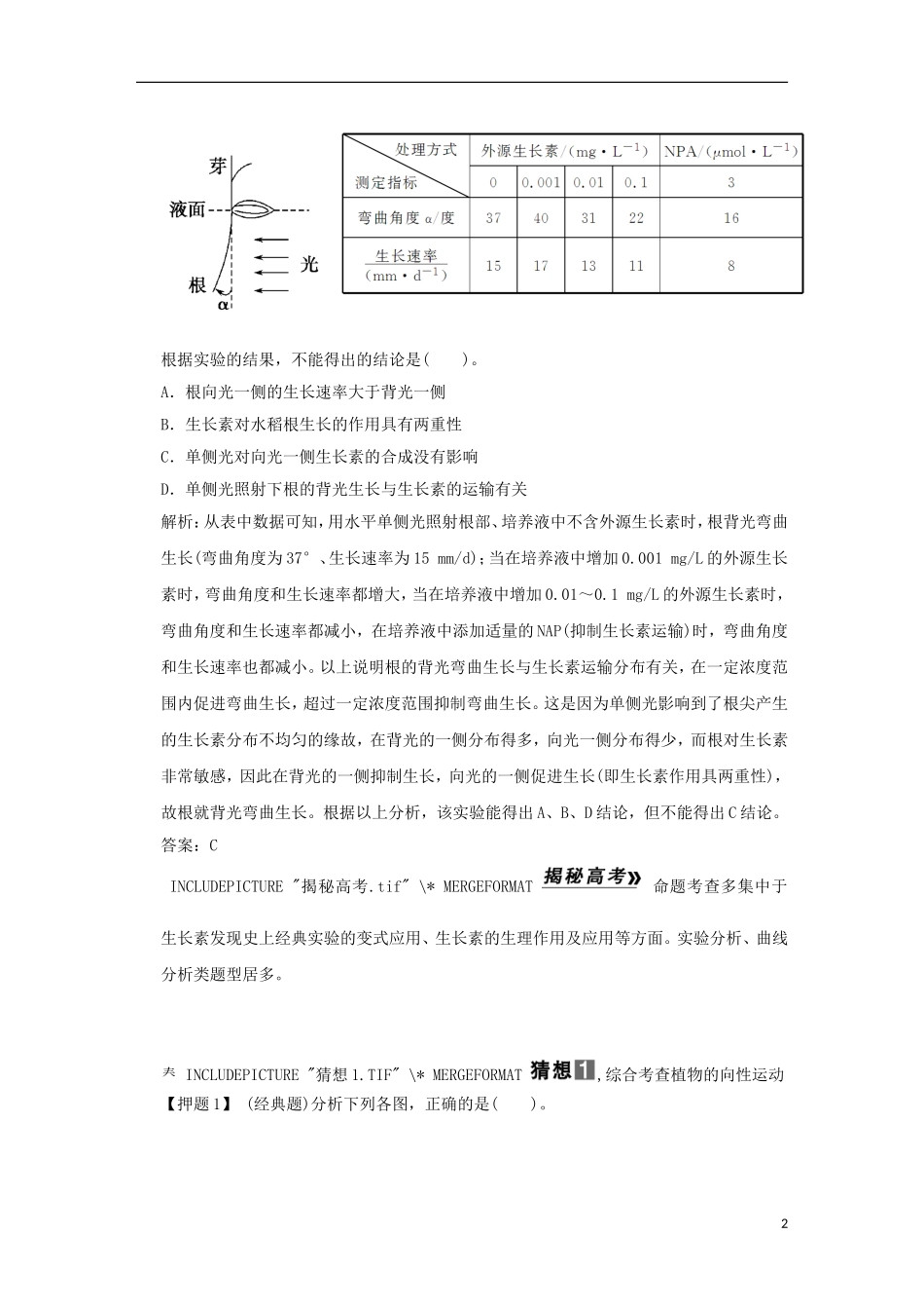 2013届高考二轮复习全攻略 1-4-11《植物的生命活动调节》学案 新人教版_第2页