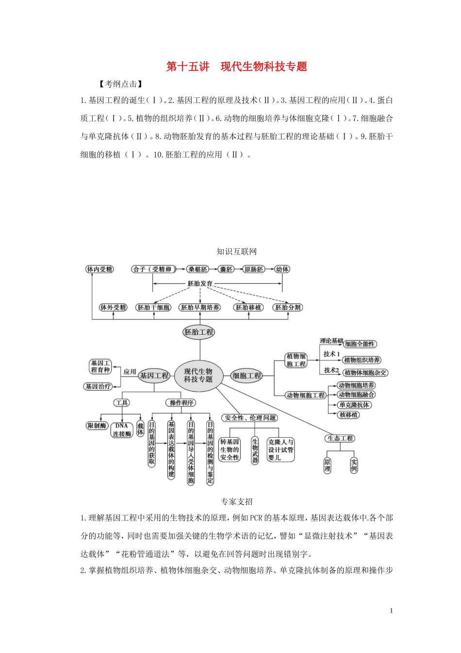2013届高考二轮复习全攻略 1-6-15《现代生物科技专题》学案 新人教版_第1页