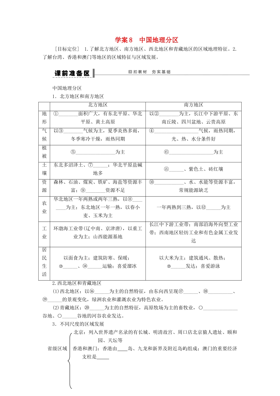 2013届高考地理一轮复习 区域地理部分8 中国地理分区学案_第1页