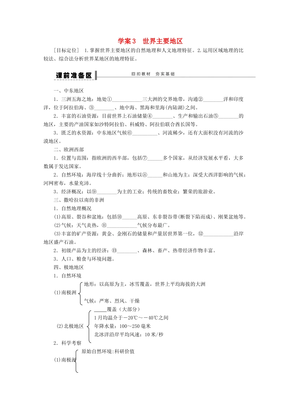 2013届高考地理一轮复习 区域地理部分世界主要地区学案 鲁教版_第1页