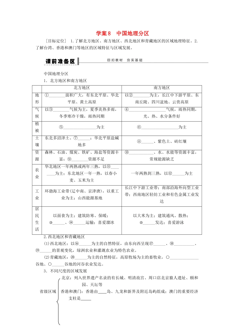 2013届高考地理一轮复习 区域地理部分中国地理分区学案 鲁教版_第1页