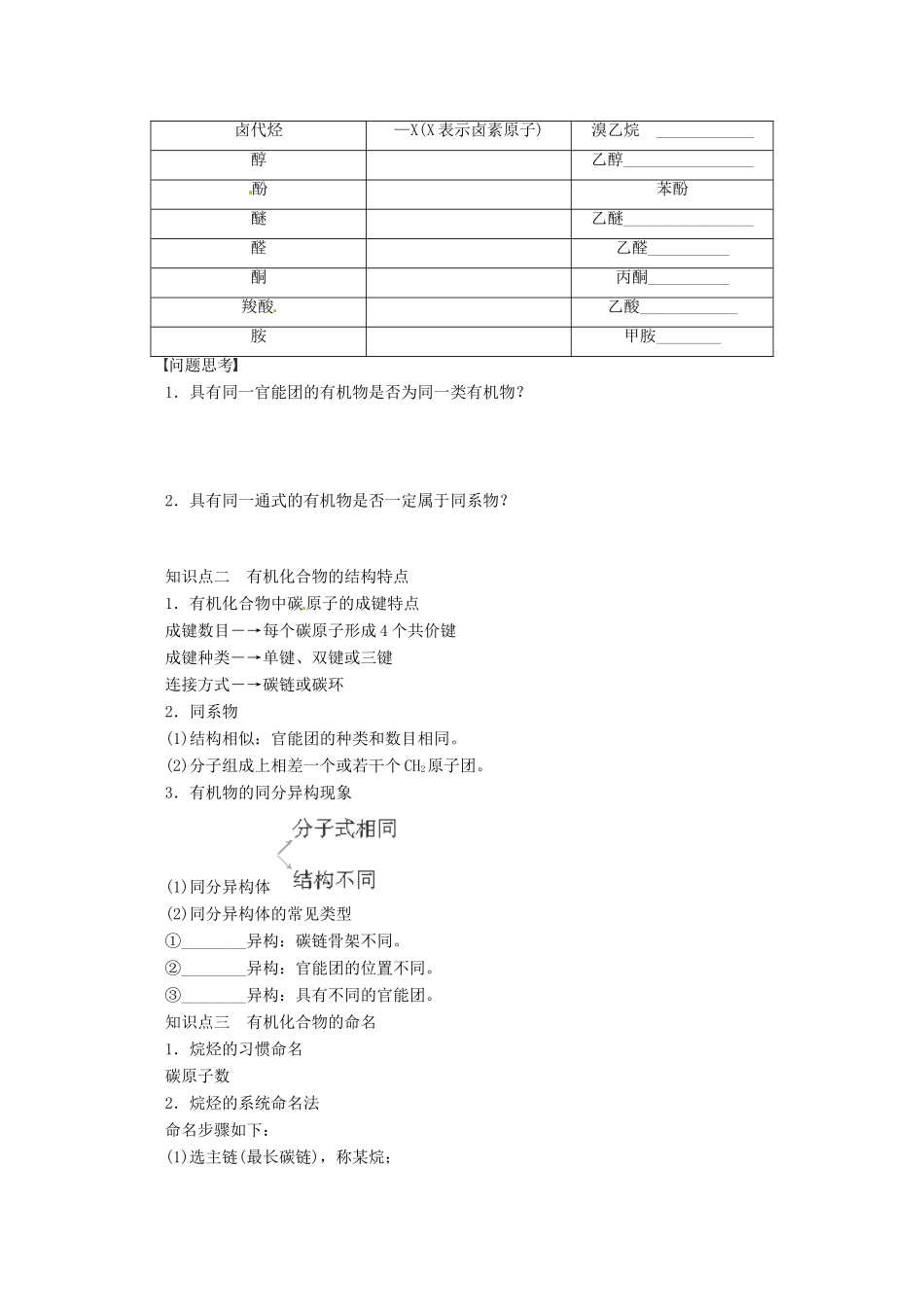 2013年高考化学 总复习学案43 有机物的组成、结构、分类和命名_第2页