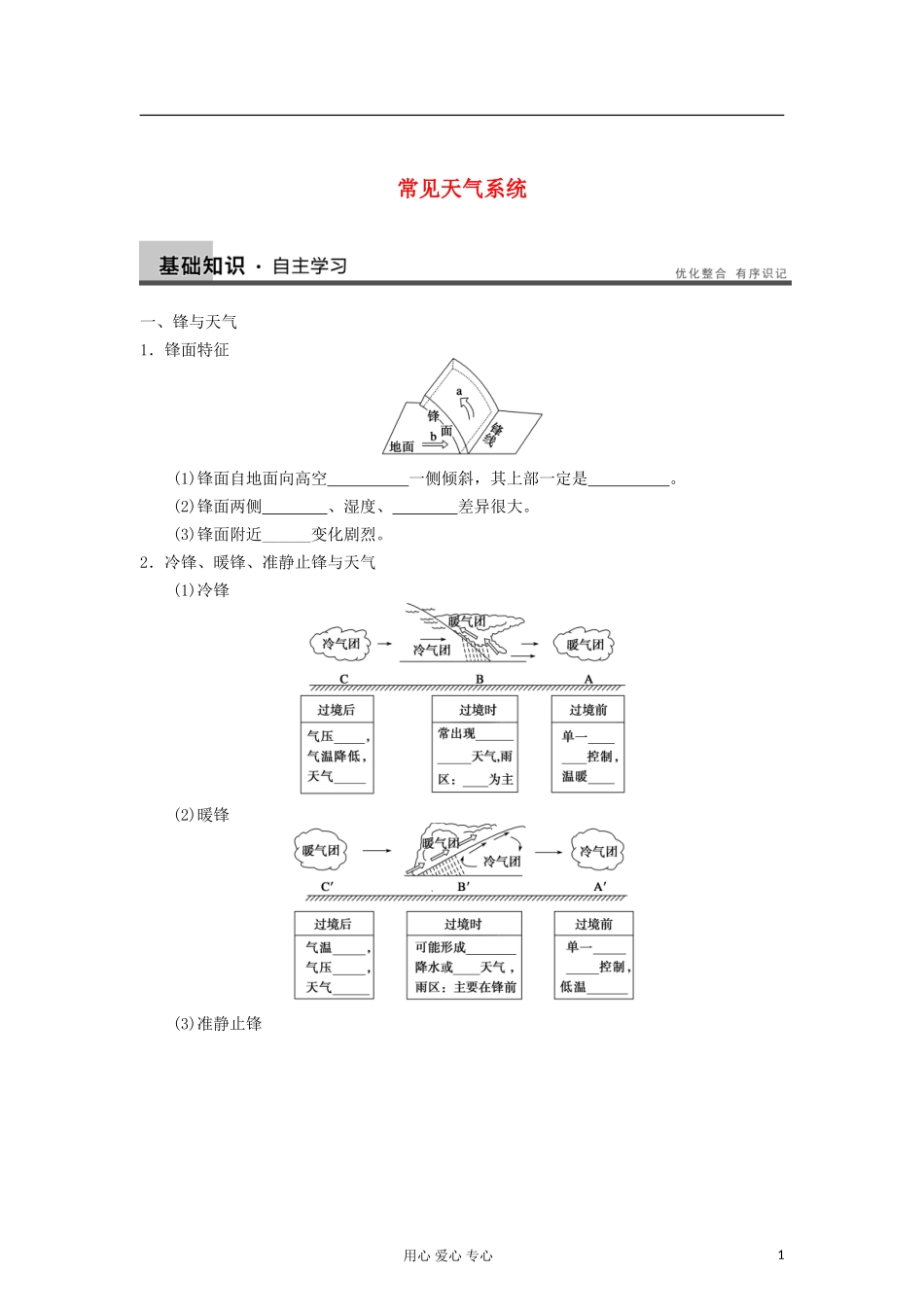 2013届高考地理一轮复习教案 常见天气系统 鲁教版_第1页