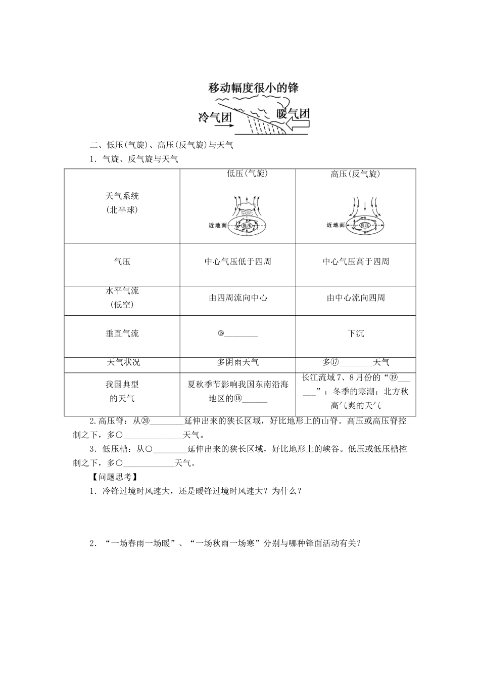 2013届高考地理一轮复习学案 常见天气系统 鲁教版_第2页