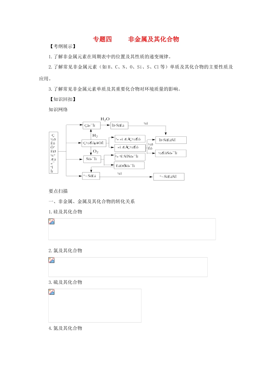 2013年高三化学二轮 专题四 非金属及其化合物复习学案（含解析）_第1页