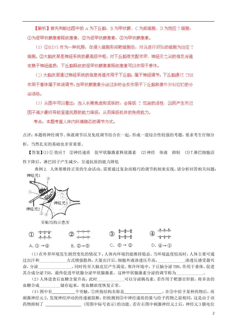 2013届高考生物复习夺标学案 非选择题题型解法指导 2.3 稳态调节类提分技巧 新人教版_第2页