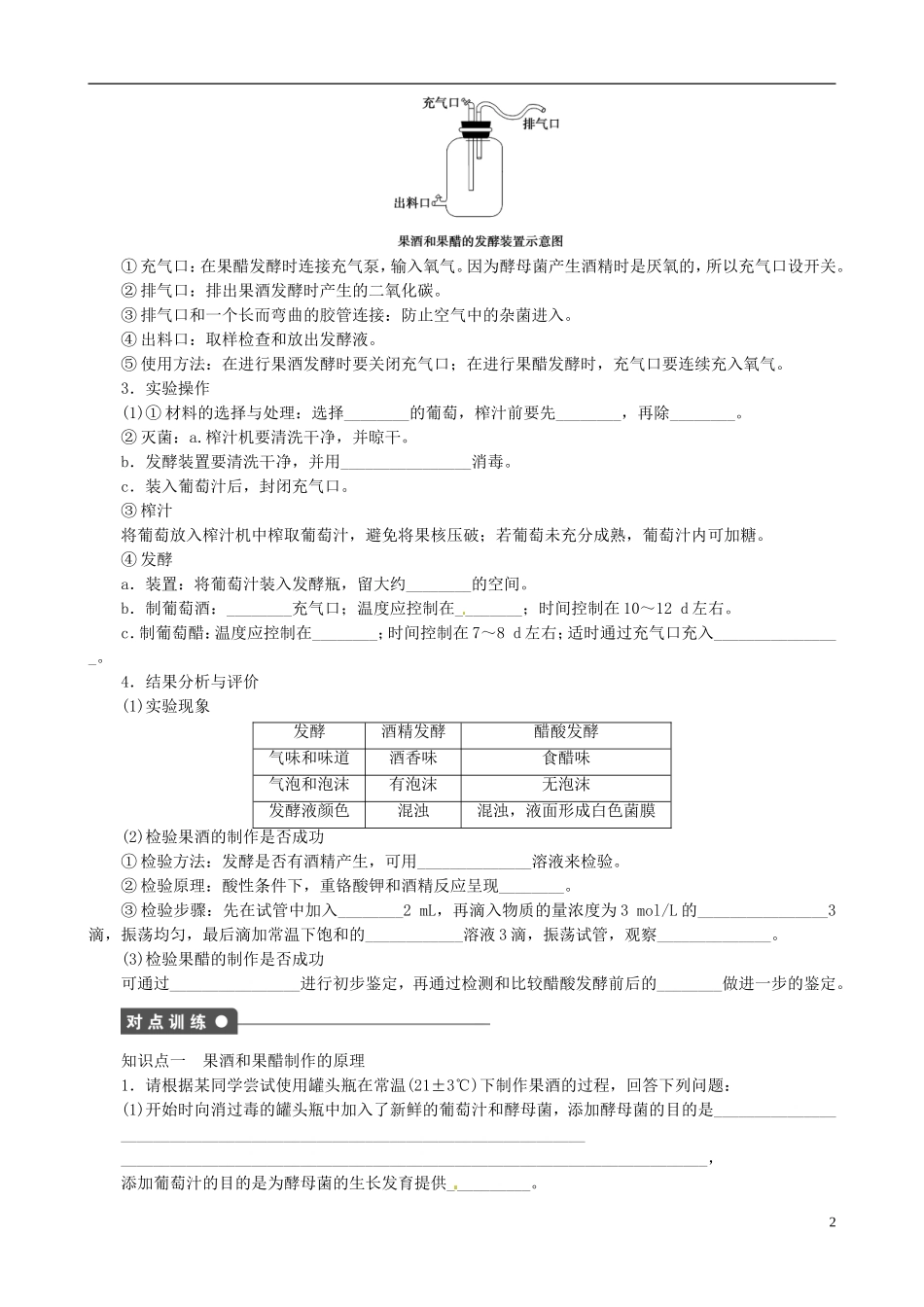 2013年高中生物 专题1 传统发酵技术的应用精品学案 新人教版选修1_第2页