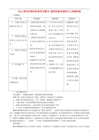 2013届高考生物复习夺标学案 专题08 遗传的基本规律与人类遗传病 新人教版