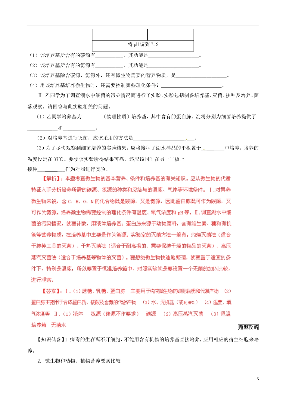 2013届高考生物复习夺标学案 专题15 微生物的利用 新人教版_第3页