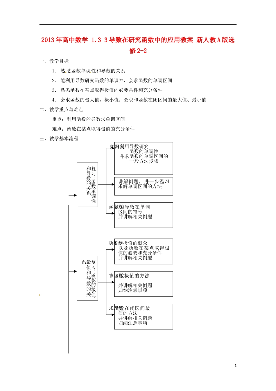 2013年高中数学 1.3 3导数在研究函数中的应用教案 新人教A版选修2-2_第1页
