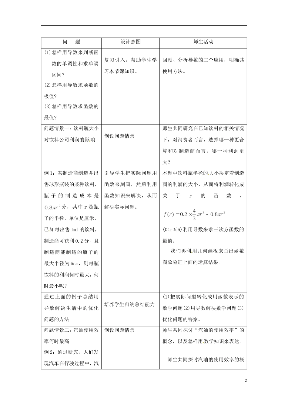 2013年高中数学 1.4 1生活中的优化问题举例教案 新人教A版选修2-2_第2页