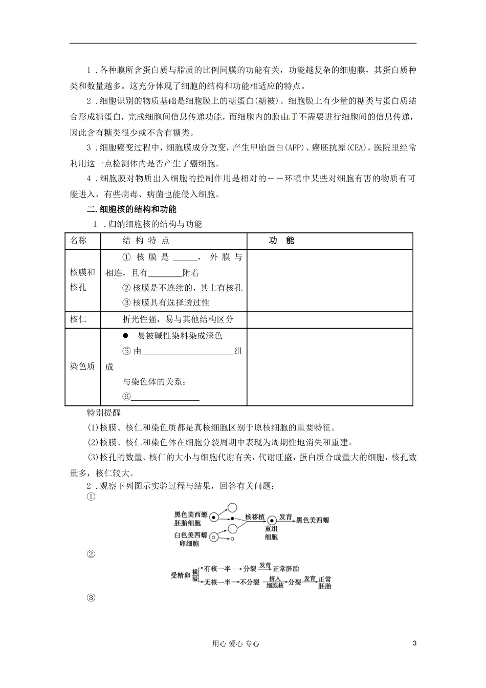 2013届高考生物起点一轮复习 第二单元 细胞膜与细胞核的结构和功能学案_第3页