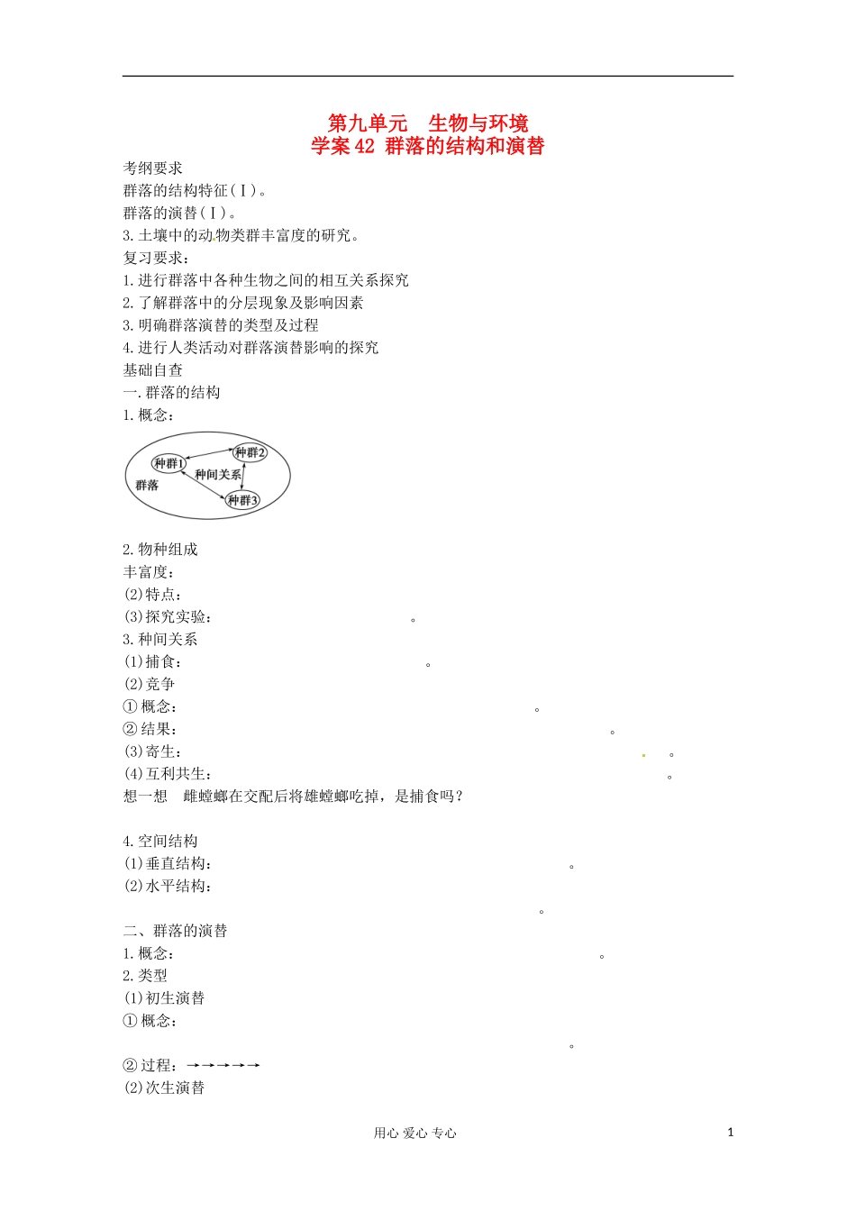 2013届高考生物起点一轮复习 第九单元 群落的结构和演替学案_第1页