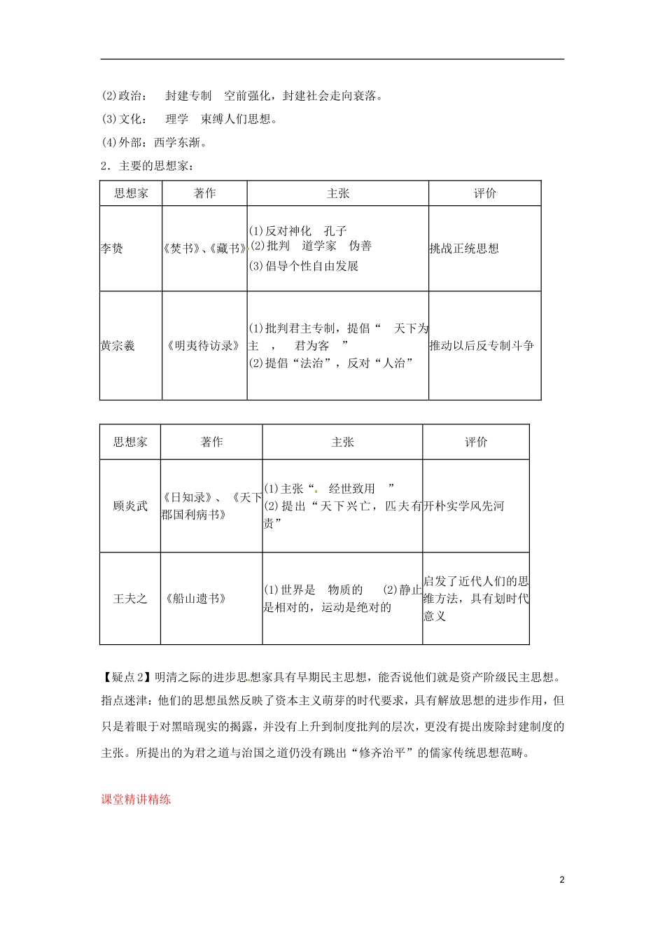 2013届高考历史第一轮 考点2 宋明理学与明清之际的儒学思想单元考点复习教案3 新人教版必修3_第2页