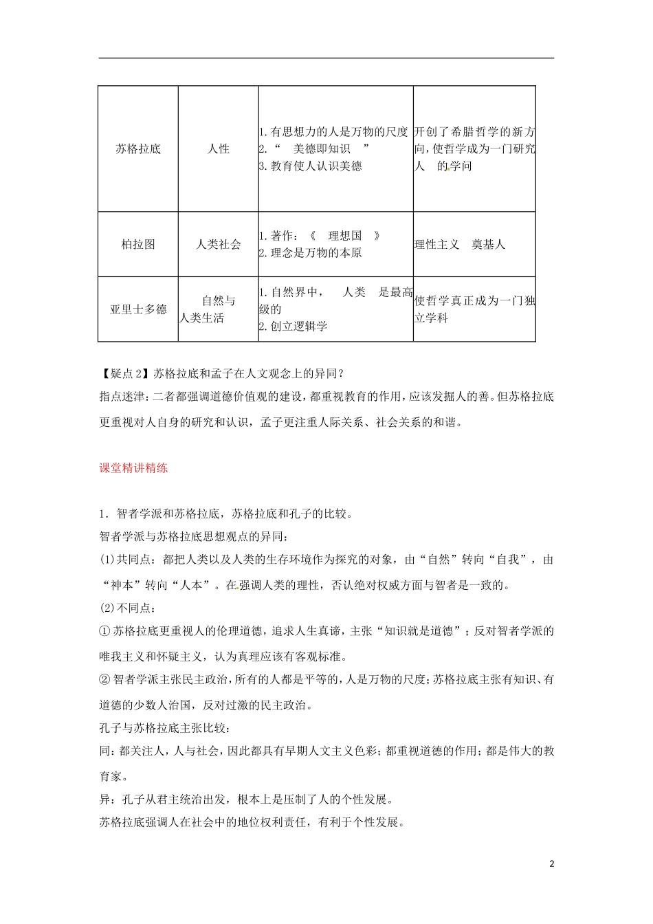 2013届高考历史第一轮 考点3 西方人文主义思想的起源单元考点复习教案5 新人教版必修3_第2页