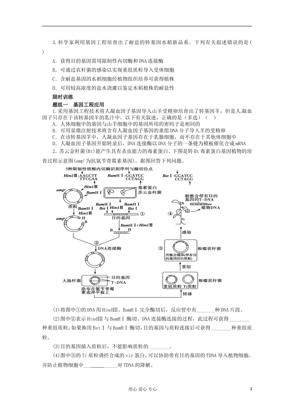 2013届高考生物起点一轮复习 第十单元 基因工程的应用和蛋白质工程的崛起学案_第3页