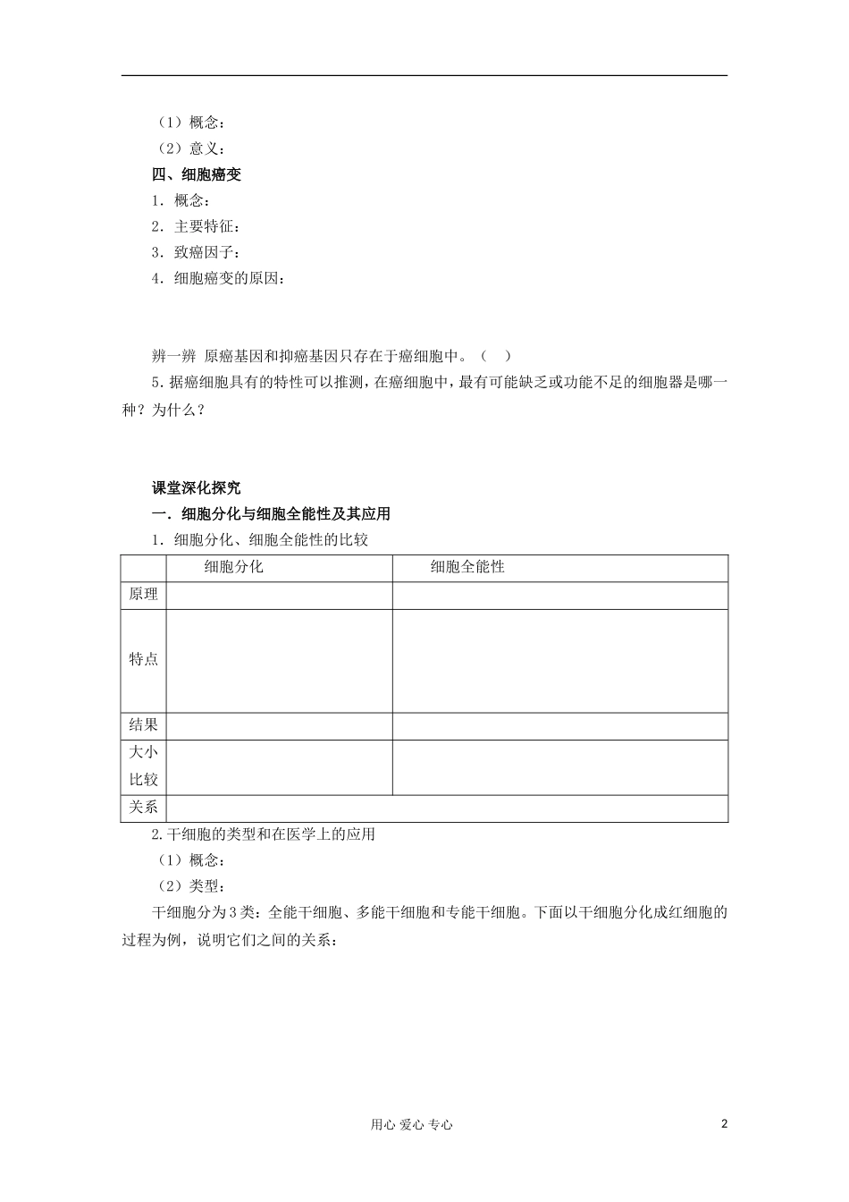 2013届高考生物起点一轮复习 第四单元 细胞的分化、衰老、凋亡和癌变学案_第2页