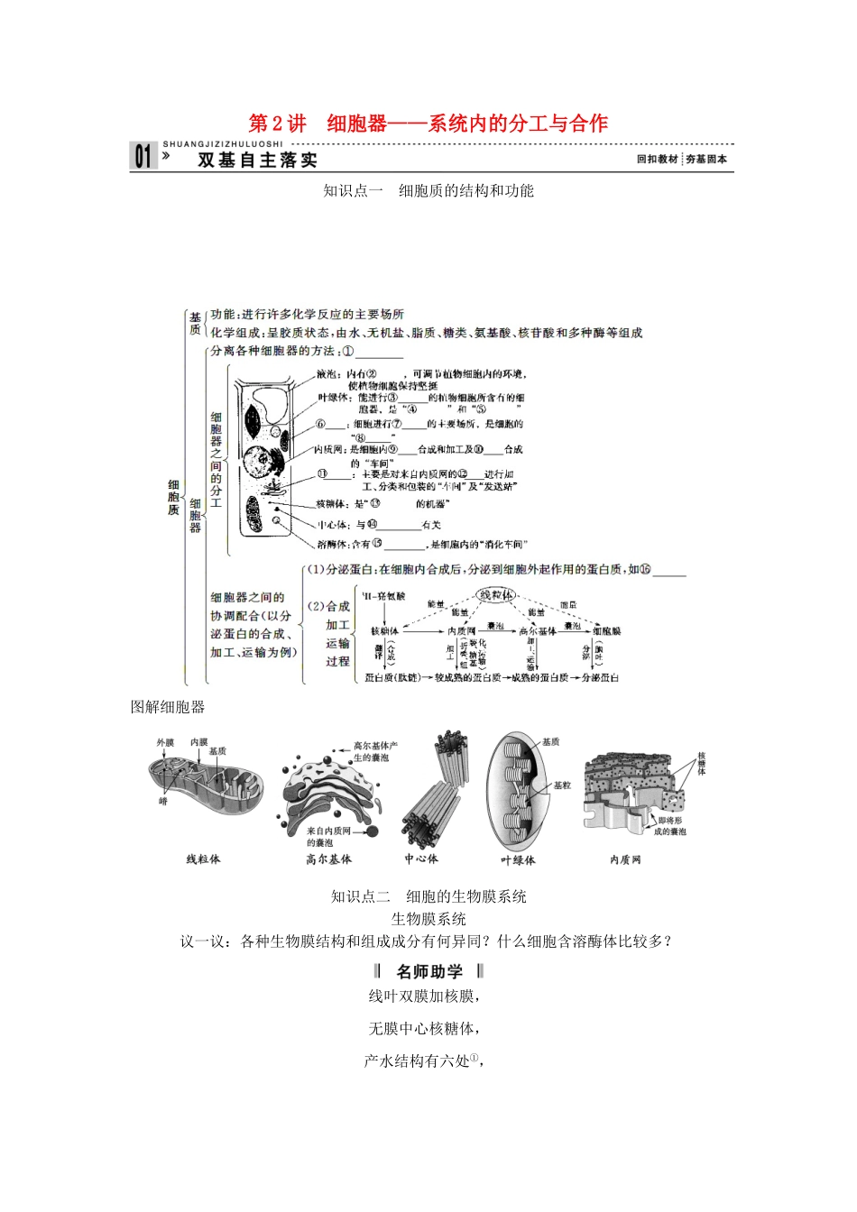 2013届高考生物一轮复习讲义 1.2.2细胞器_第1页