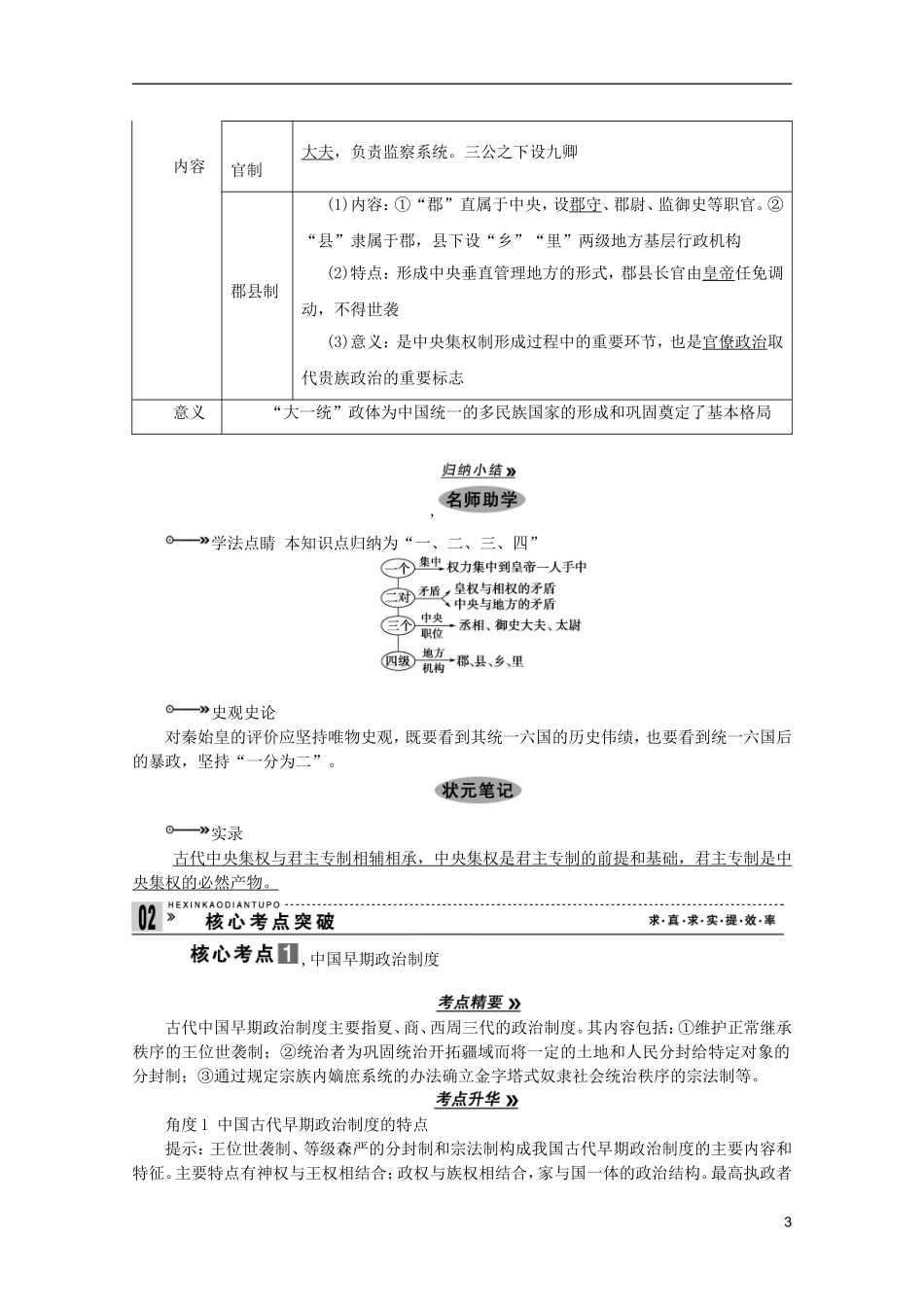 2013届高考历史一轮复习 第1课时夏商西周早期政治制度与秦朝中央集权制度的确立精品讲义 新人教版必修1_第3页