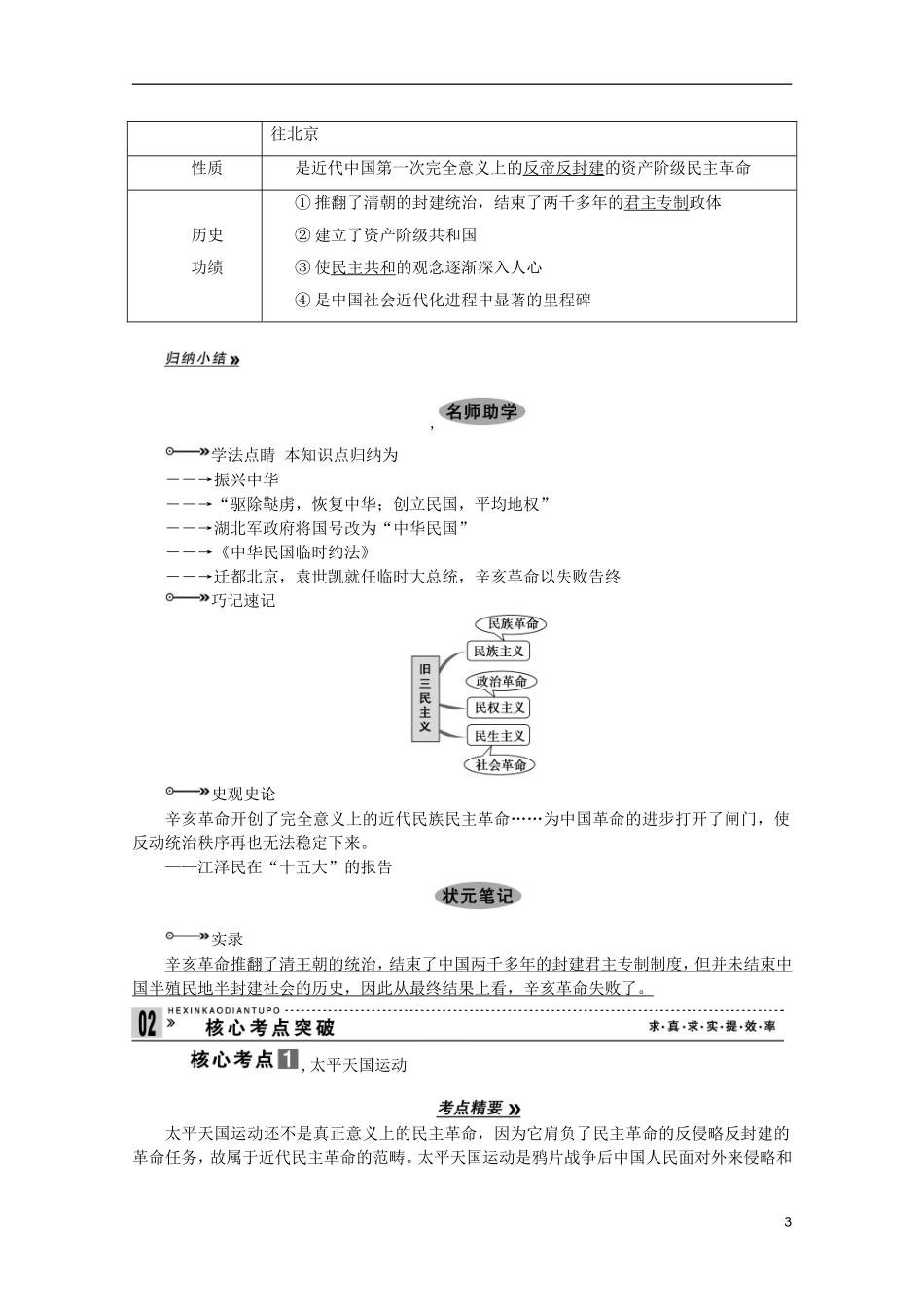 2013届高考历史一轮复习 第5课时太平天国运动和辛亥革命精品讲义 新人教版必修1_第3页
