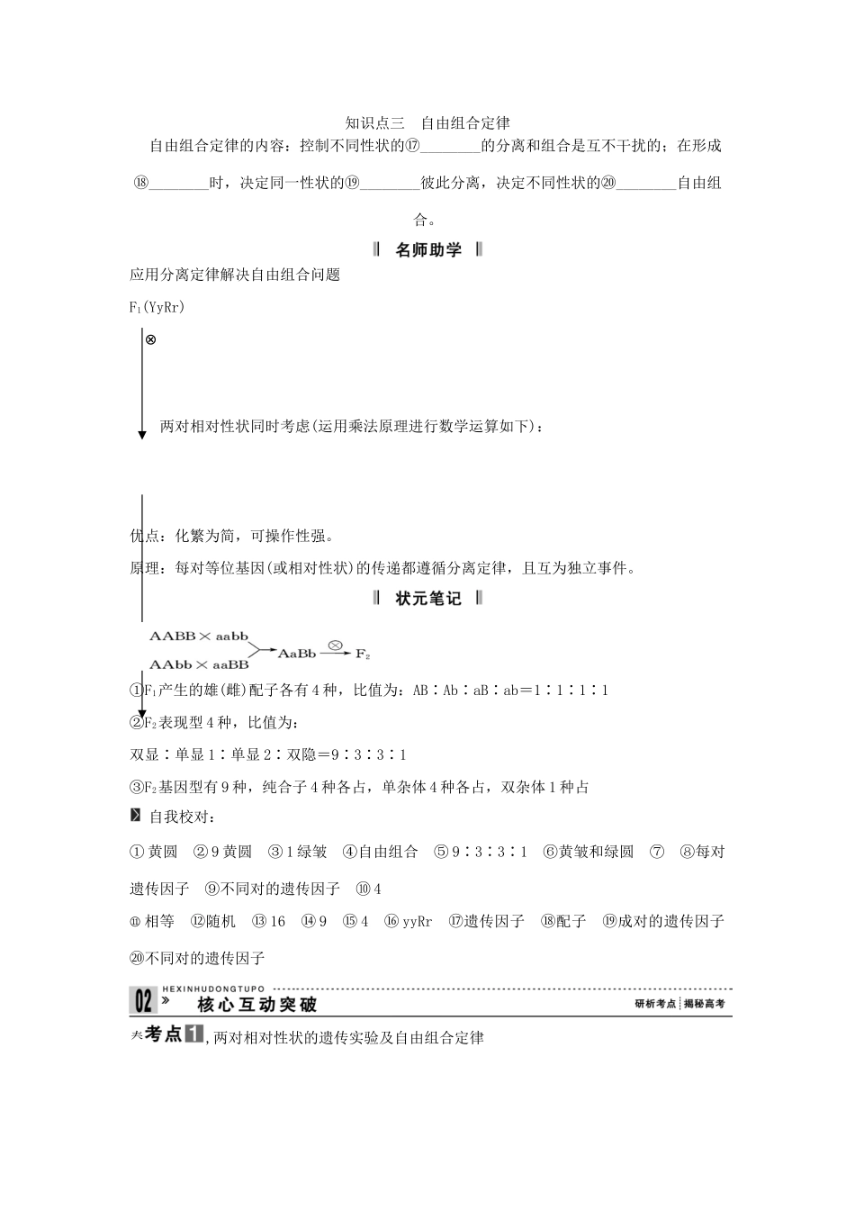 2013届高考生物一轮复习讲义 2.1.2孟德尔的豌豆杂交实验（二）_第2页