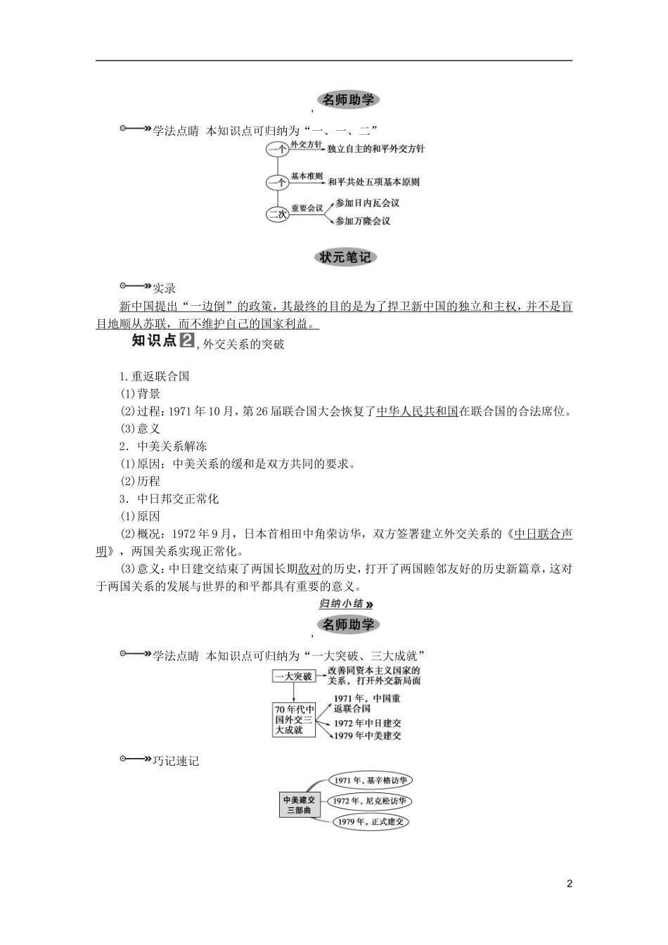 2013届高考历史一轮复习 第9课时现代中国的对外关系精品讲义 新人教版必修1_第2页