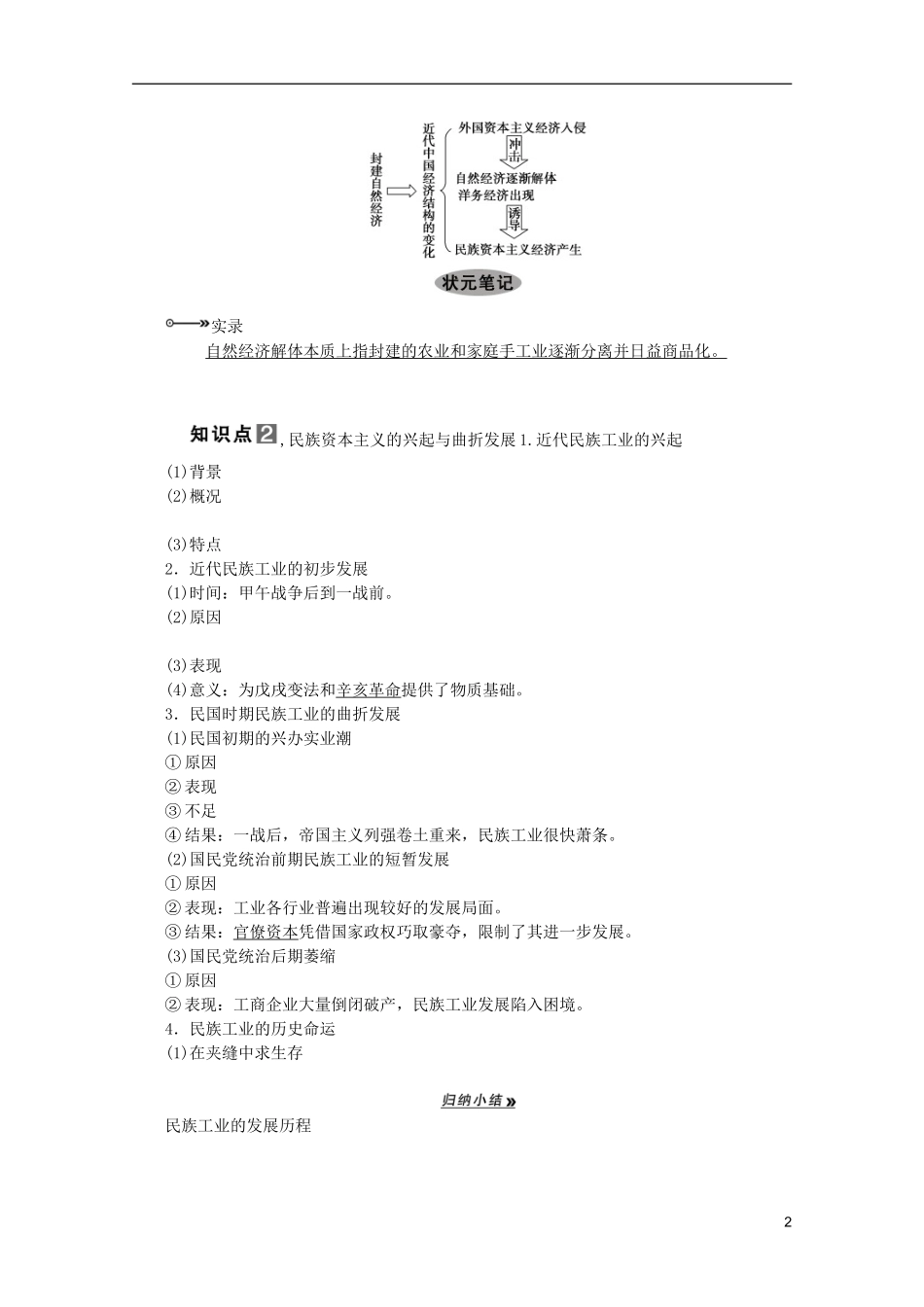 2013届高考历史一轮复习 第18课时近代中国资本主义的曲折发展精品讲义 新人教版必修1_第2页