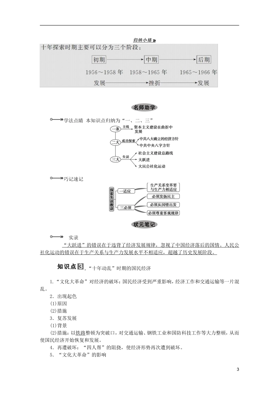 2013届高考历史一轮复习 第20课时社会主义建设在探索中曲折发展精品讲义 新人教版必修1_第3页