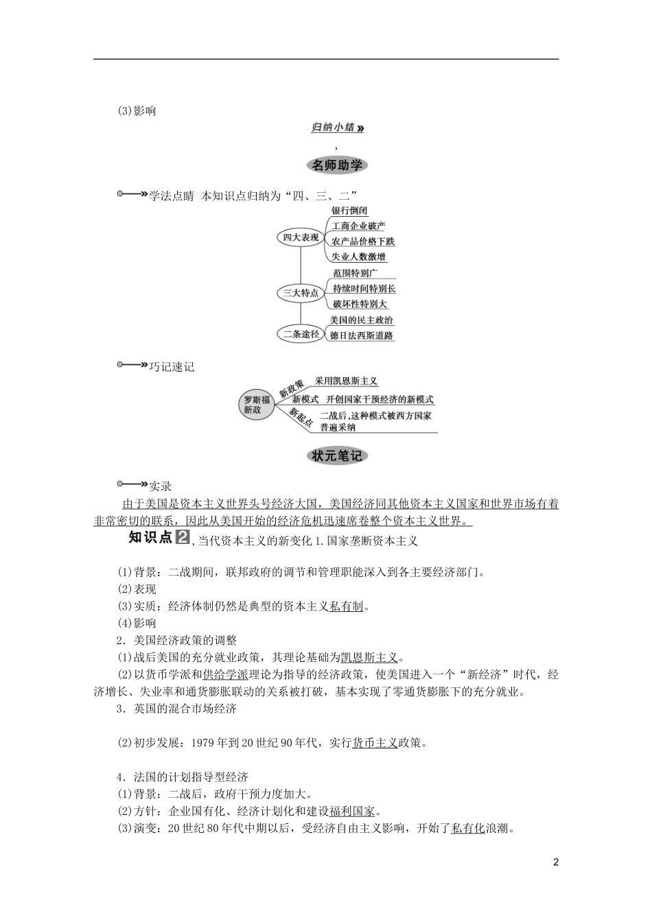 2013届高考历史一轮复习 第24课时罗斯福新政与当代资本主义的新变化精品讲义 新人教版必修1_第2页