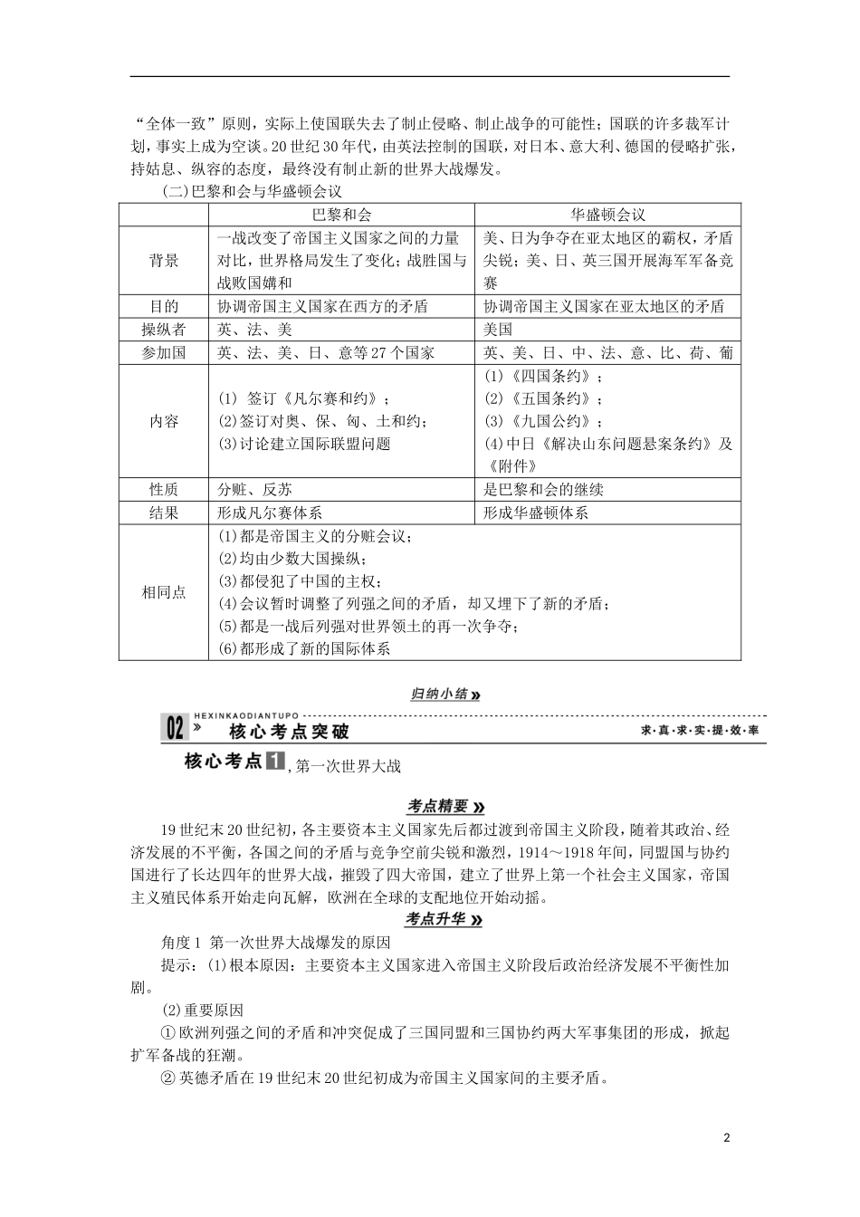 2013届高考历史一轮复习 教师用书 第1课时 第一次世界大战与凡尔赛 华盛顿体系 新人教版选修3_第2页