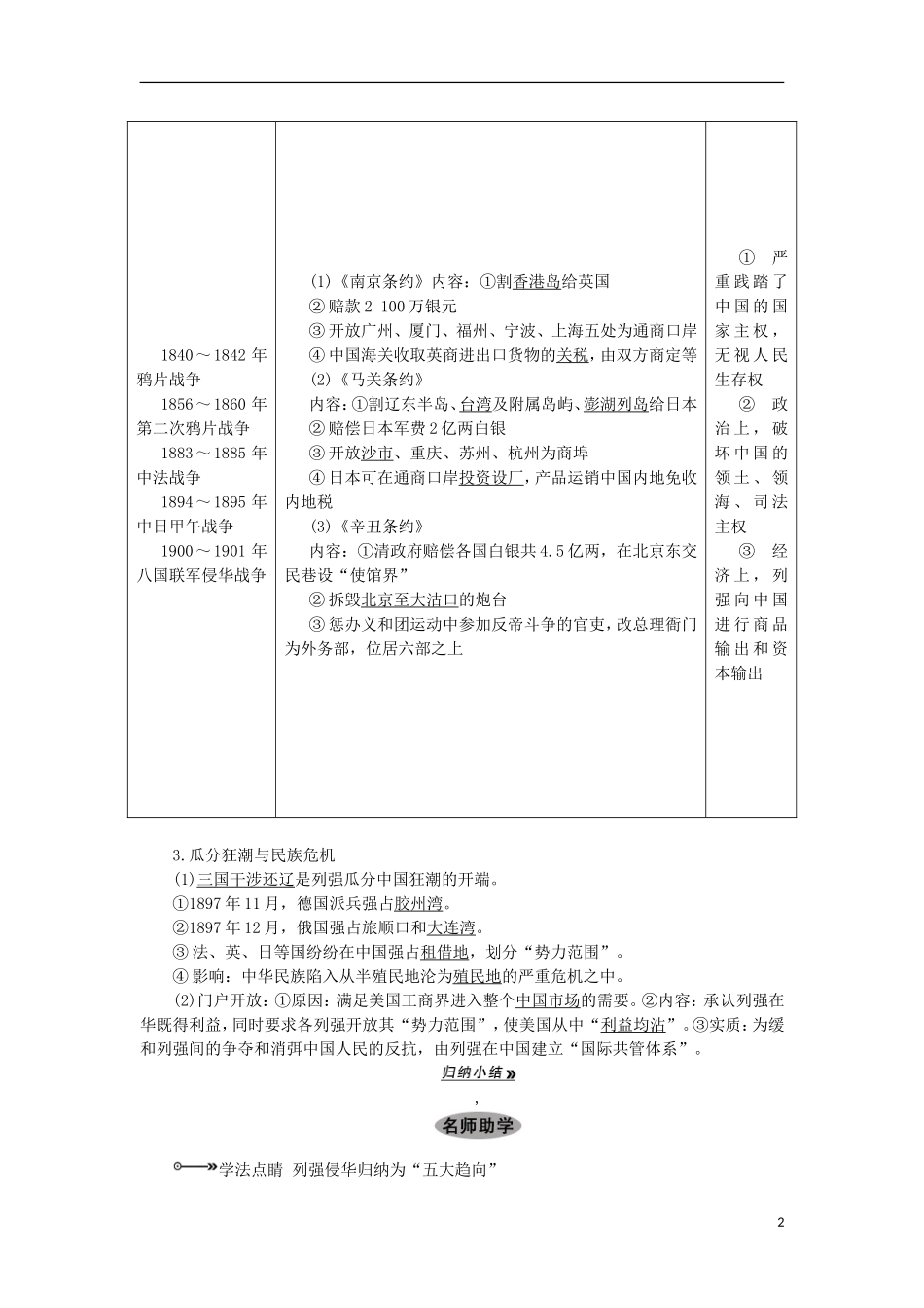 2013届高考历史一轮复习 教师用书 第3课时 列强入侵与民族危机及中国军民维护国家主权的斗争 新人教版必修1_第2页